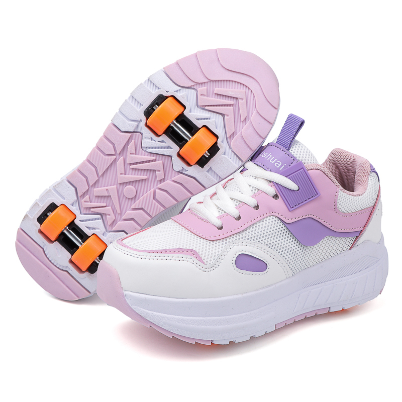 Running Shoes - 子供用ローラースケート、4輪、取り外し可能な車輪付きスニーカー、女の子向け、屋外スポーツ用、変形可能な車輪付きシューズ。