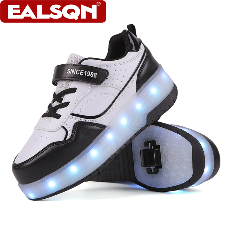Running Shoes - 新しい子供用LEDライトアップローラースケートシューズ、ダブルホイールデザイン、ベルクロ付きスポーツウォーキングスケート、男の子と女の子へのプレゼント