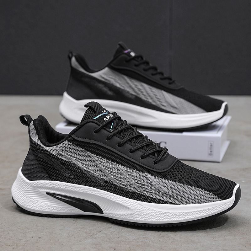 Knit Fabric Lace Up Sneakers - デザイナーランニングシューズ メンズ 通気性ニット メンズ トレーナー スポーツカジュアルスニーカー