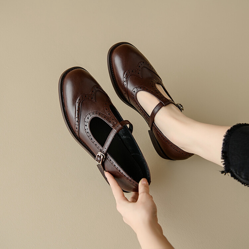 女性のためのスプリットレザーシューズ,ラウンドトゥマリアの靴 - Women'S Shoes のレビューと価格