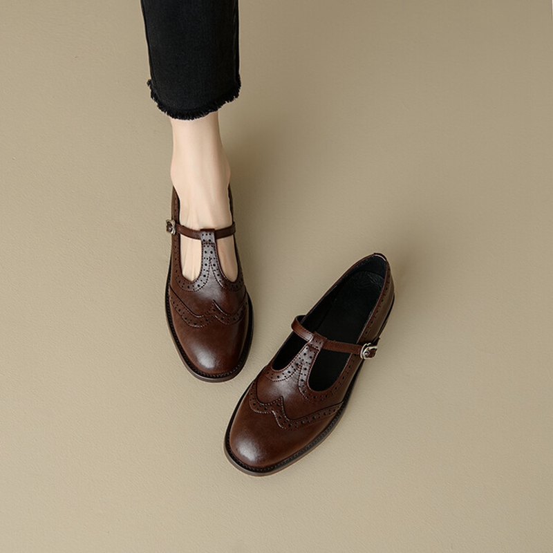 女性のためのスプリットレザーシューズ,ラウンドトゥマリアの靴 - Women'S Shoes のレビューと価格