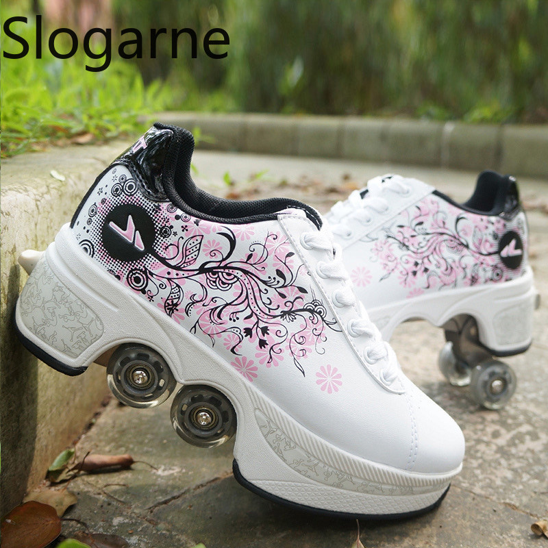 女性用4輪変形ローラースケートシューズ、男性用カジュアルスポ - Running Shoes のレビューと価格