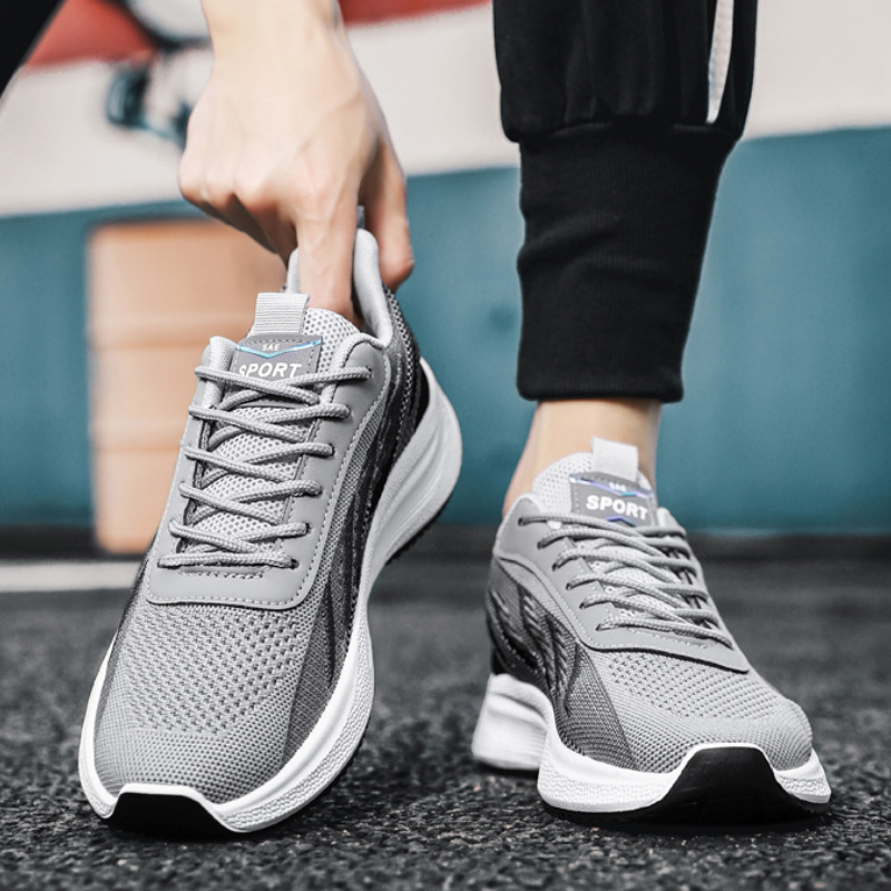 デザイナーランニングシューズ メンズ 通気性ニット メンズ  - Knit Fabric Lace Up Sneakers のレビューと価格