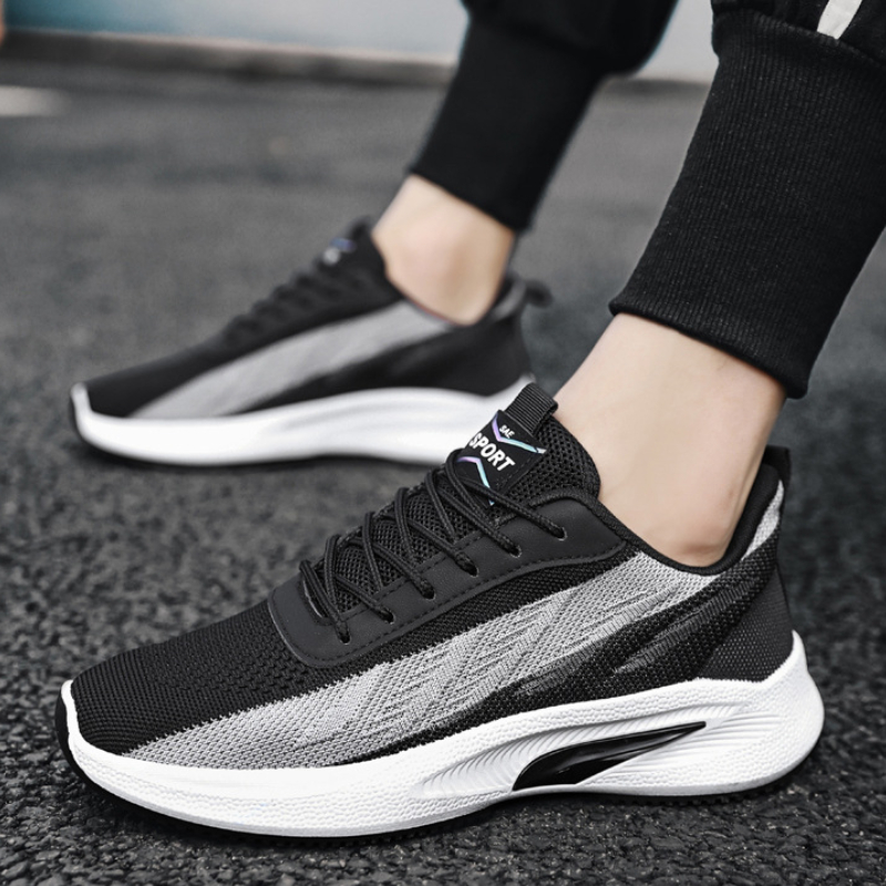 デザイナーランニングシューズ メンズ 通気性ニット メンズ  - Knit Fabric Lace Up Sneakers のレビューと価格